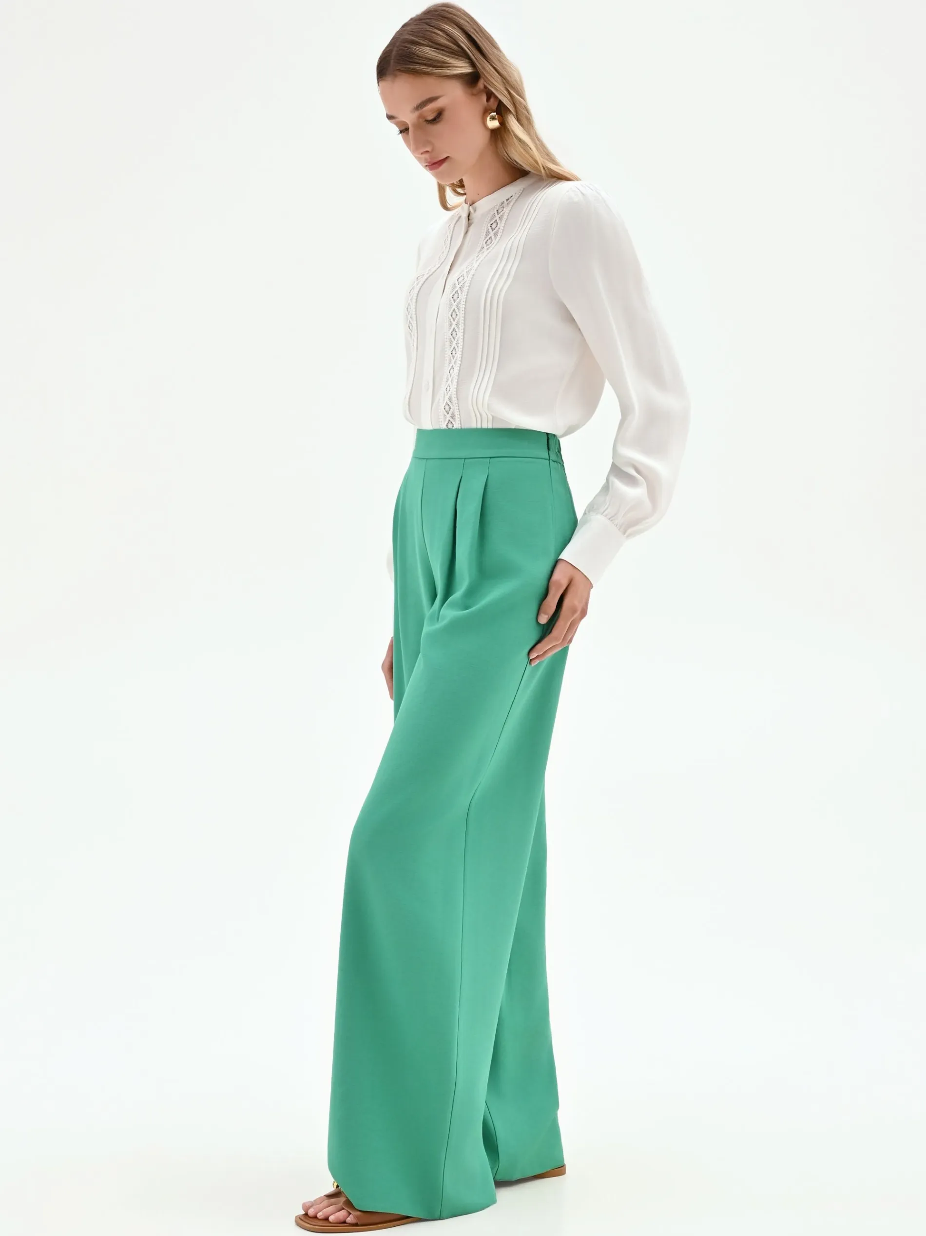 PANTALONE PALAZZO VERDE A VITA ALTA IN POLIVISCOSA