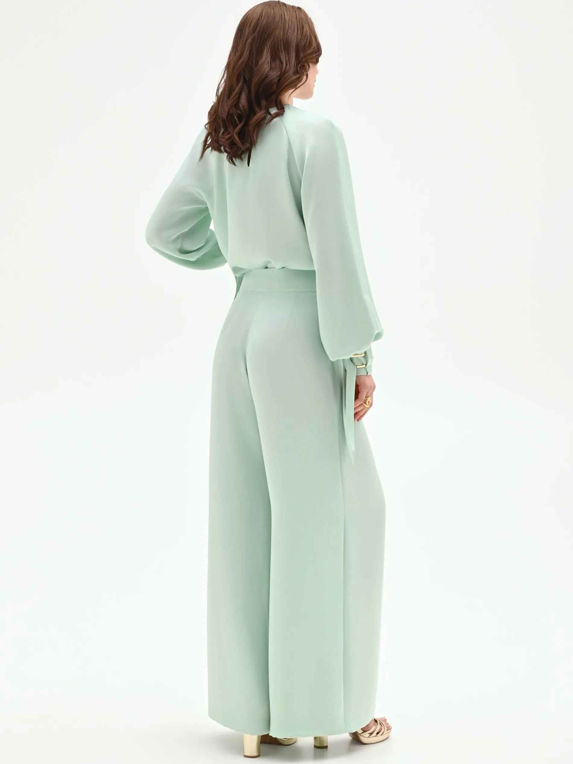 PANTALONE PALAZZO VERDE MENTA CON SPACCO FRONTALE