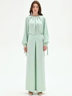 PANTALONE PALAZZO VERDE MENTA CON SPACCO FRONTALE