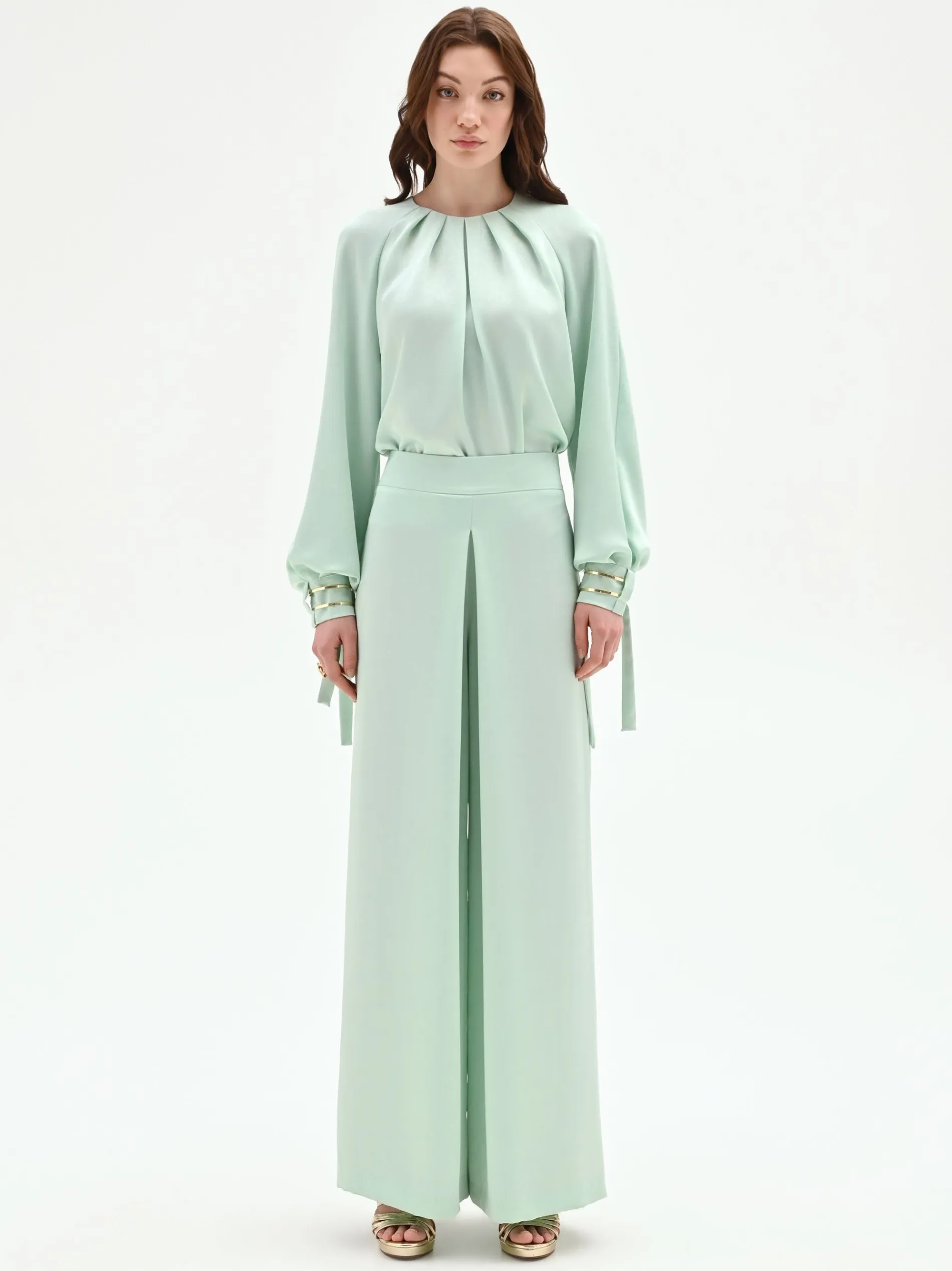 PANTALONE PALAZZO VERDE MENTA CON SPACCO FRONTALE