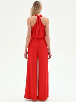 PANTALONE ROSSO A PALAZZO CON DETTAGLIO A PORTAFOGLIO