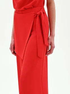 PANTALONE ROSSO A PALAZZO CON DETTAGLIO A PORTAFOGLIO