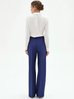 PANTALONE STUDIO A PALAZZO IN TESSUTO TECNICO BLU INDACO