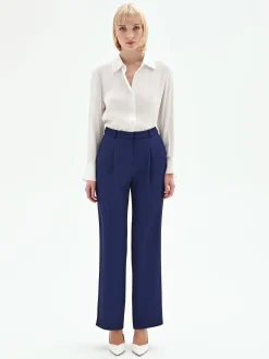 PANTALONE STUDIO CON PINCES E VITA ALTA IN CADI BLU INDACO