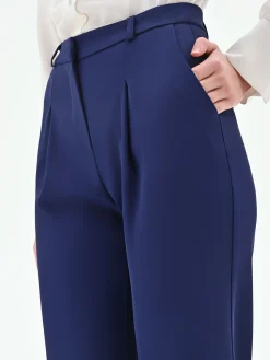 PANTALONE STUDIO CON PINCES E VITA ALTA IN CADI BLU INDACO
