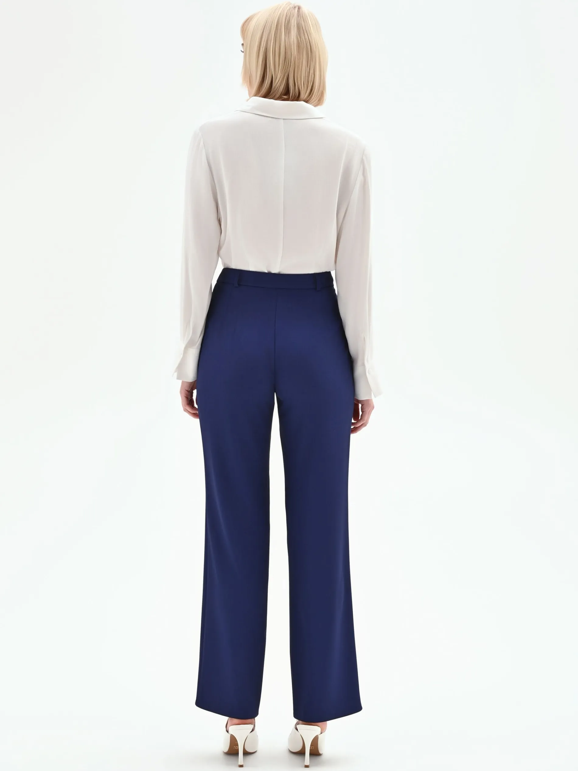 PANTALONE STUDIO CON PINCES E VITA ALTA IN CADI BLU INDACO