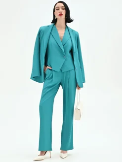 PANTALONE STUDIO CON PINCES IN CADI VERDE SMERALDO