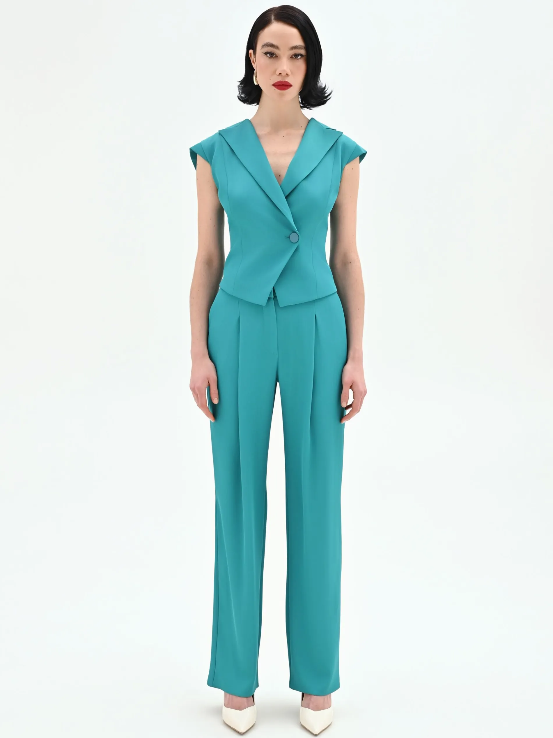 PANTALONE STUDIO CON PINCES IN CADI VERDE SMERALDO