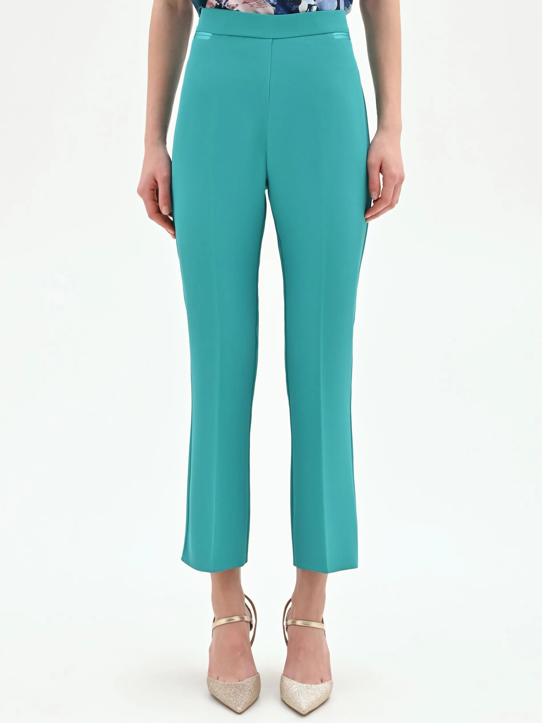 PANTALONE TURCHESE SLIM AZZURRO A VITA ALTA
