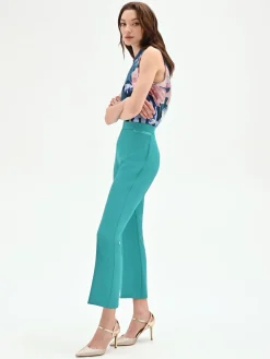 PANTALONE TURCHESE SLIM AZZURRO A VITA ALTA