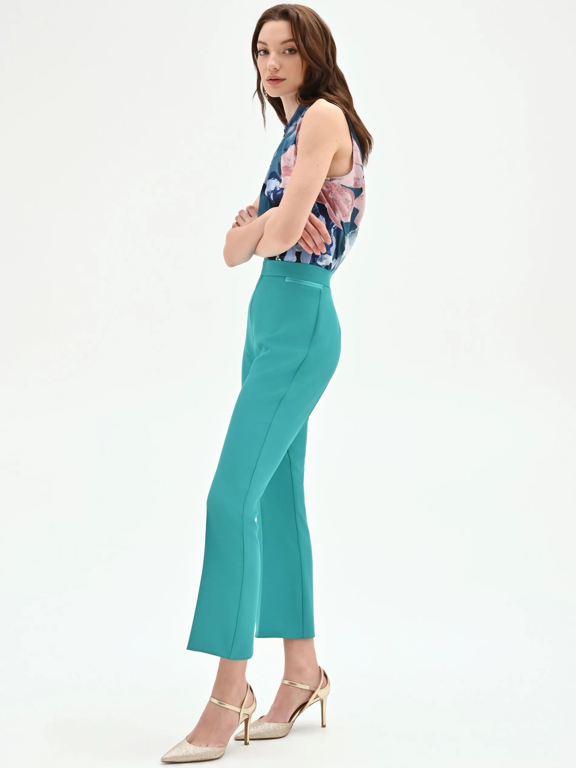 PANTALONE TURCHESE SLIM AZZURRO A VITA ALTA