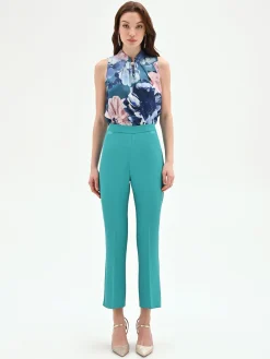 PANTALONE TURCHESE SLIM AZZURRO A VITA ALTA