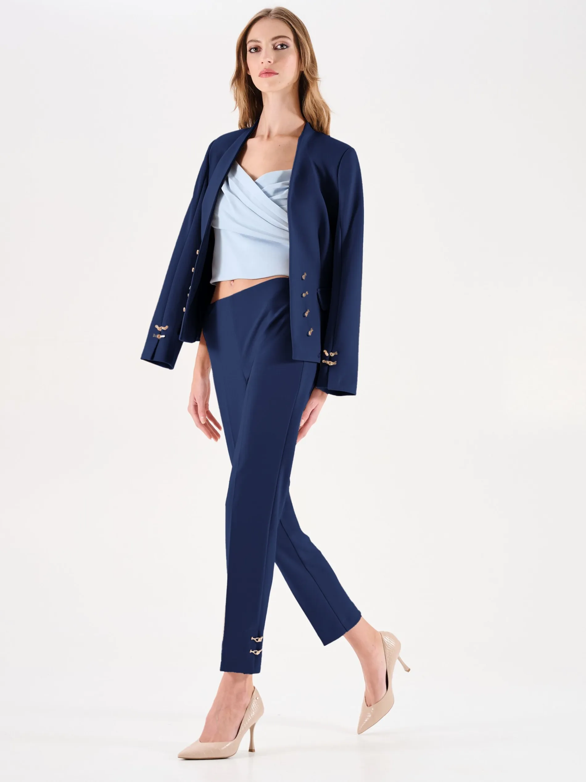 PANTALONI BLU CON BOTTONI DORATI