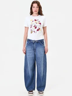 PANTALONI JEANS BLU INDACO CON CHIUSURA ASIMMETRICA
