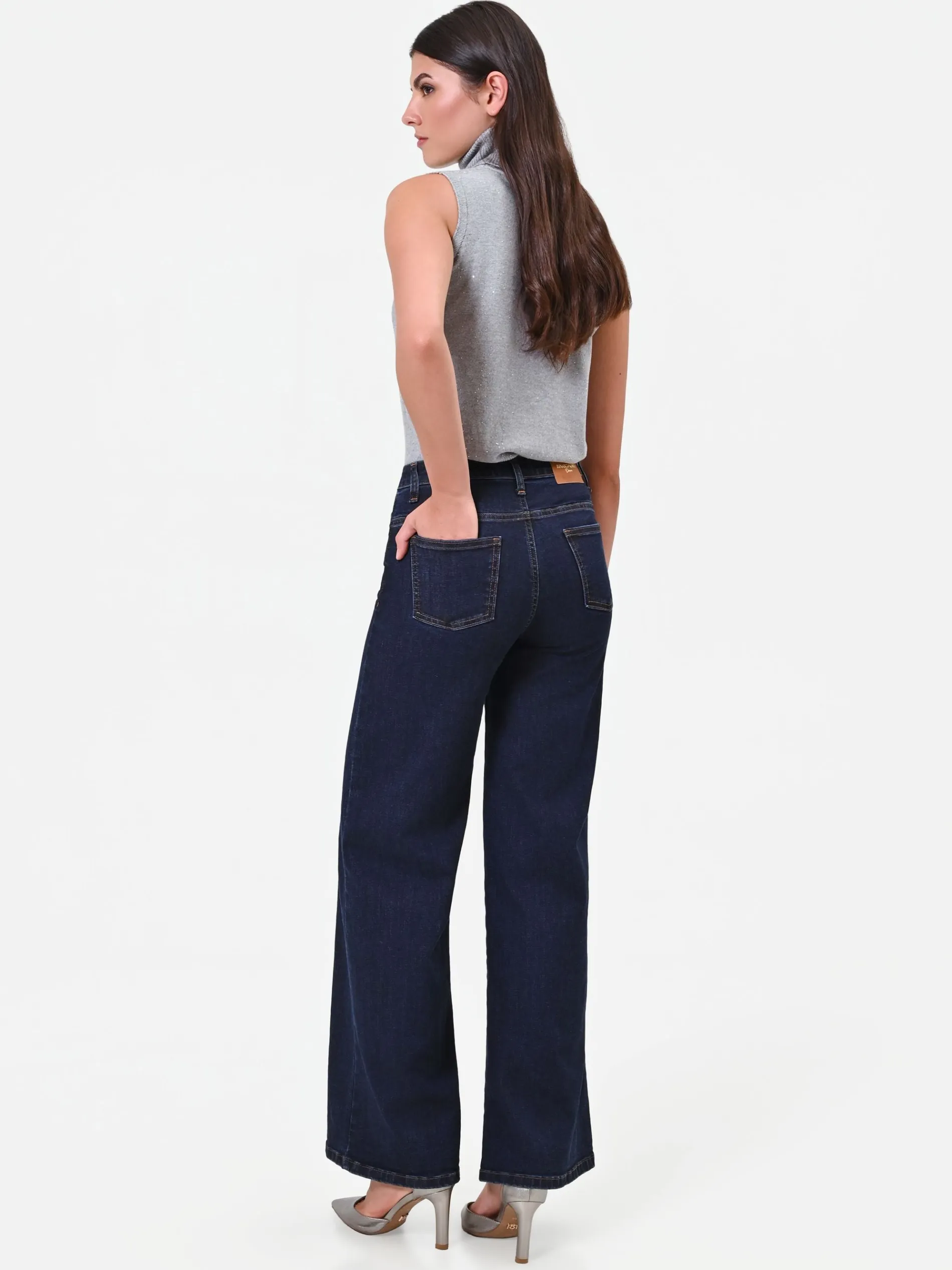 PANTALONI JEANS BLU NAVY A PALAZZO