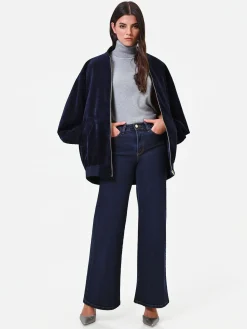PANTALONI JEANS BLU NAVY A PALAZZO