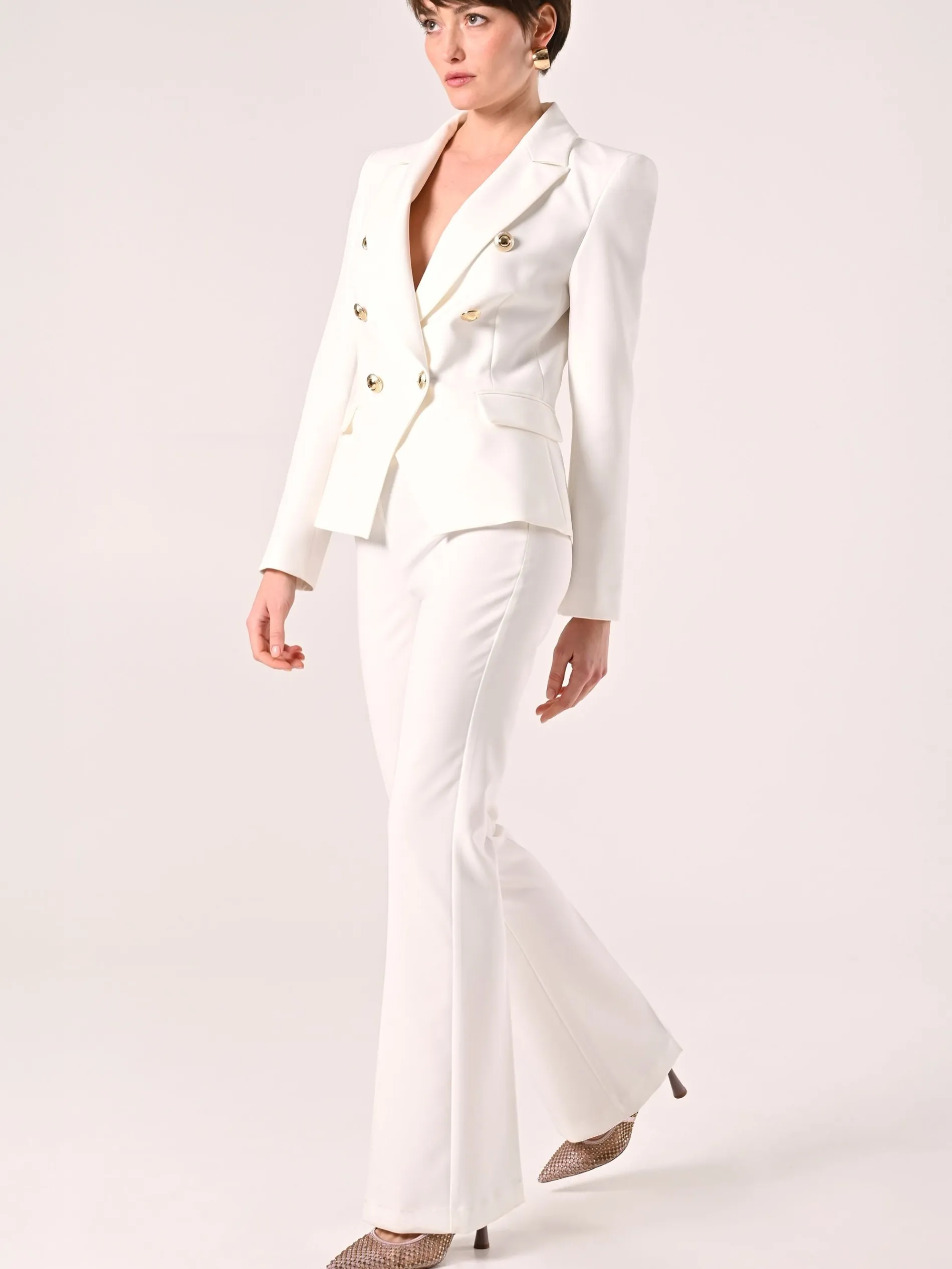 PANTALONI MID FLARED IN TESSUTO TECNICO BIANCO