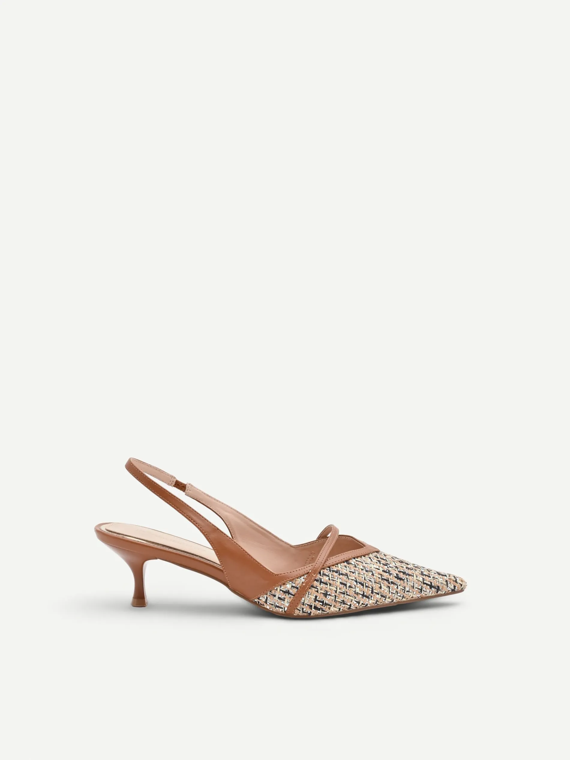 SLINGBACK MARRONE CUOIO CON INTRECCIO E PAILLETTES
