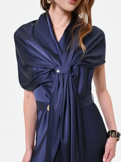 STOLA BLU NAVY IN RASO CON ANELLO