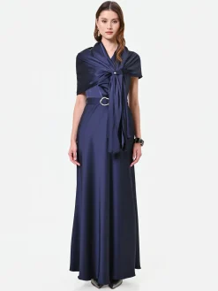 STOLA BLU NAVY IN RASO CON ANELLO