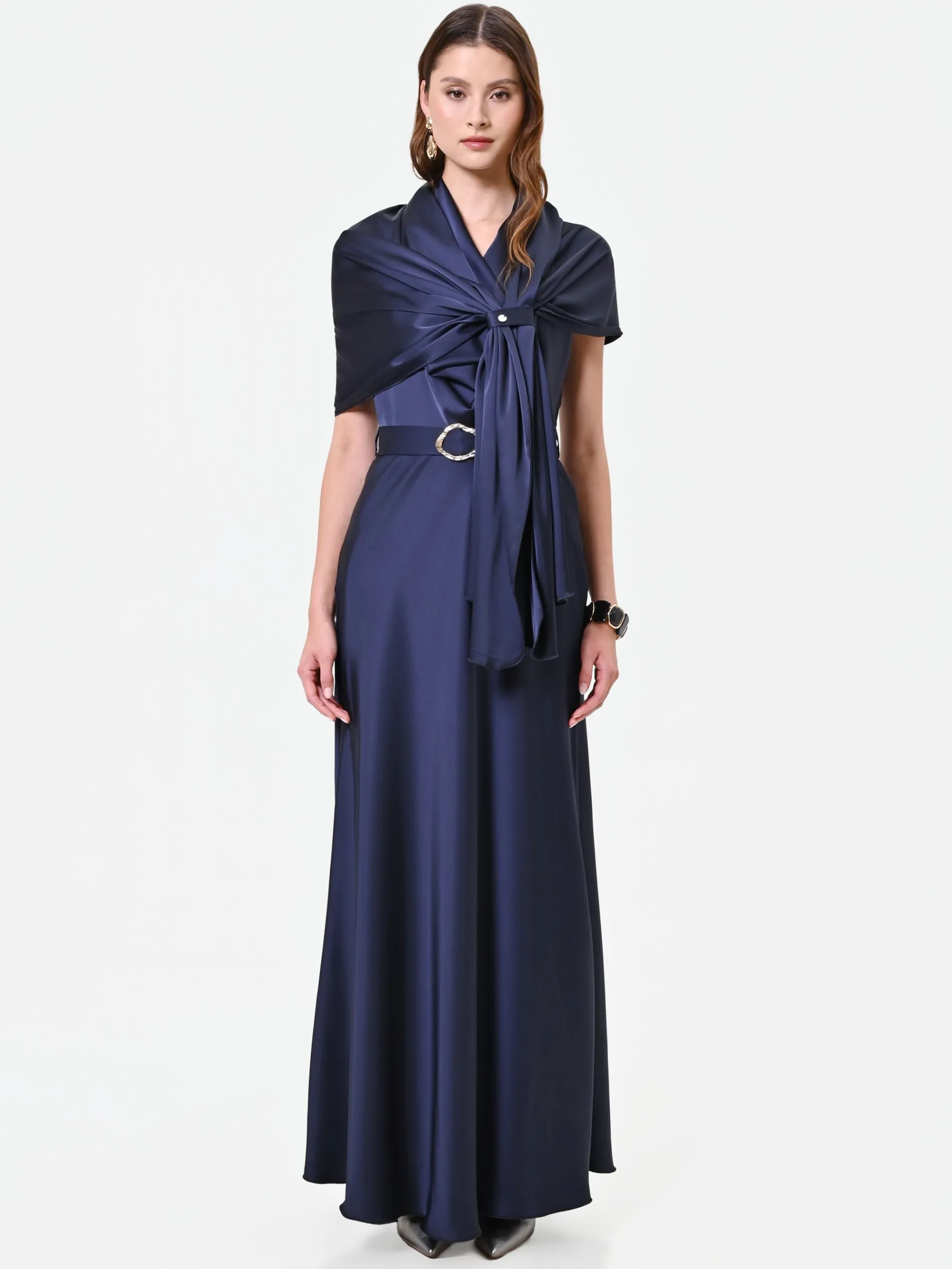 STOLA BLU NAVY IN RASO CON ANELLO