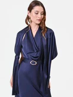 STOLA BLU NAVY IN RASO CON ANELLO