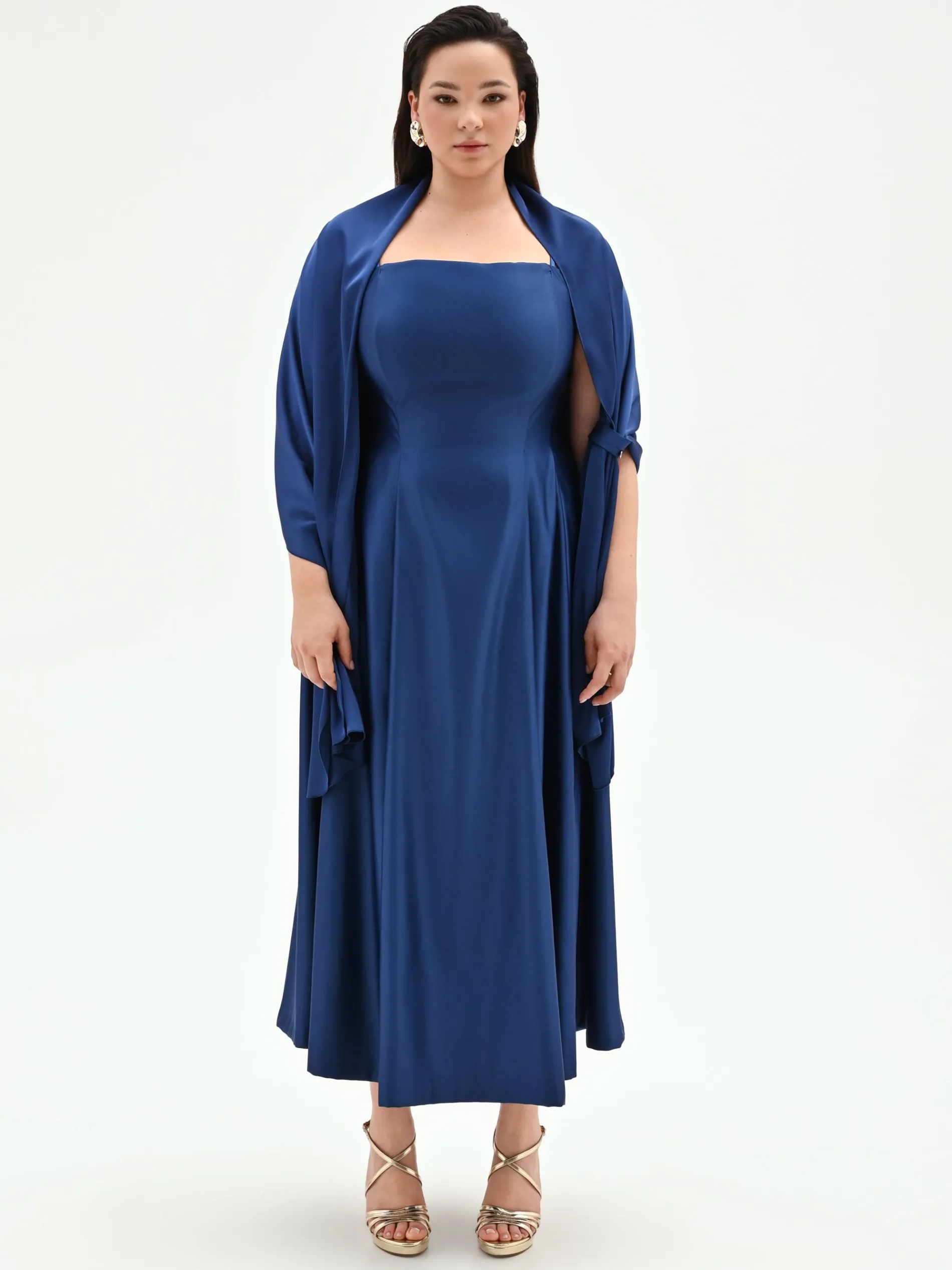 STOLA CURVY BLU BRILLANTE IN RASO CON ANELLO