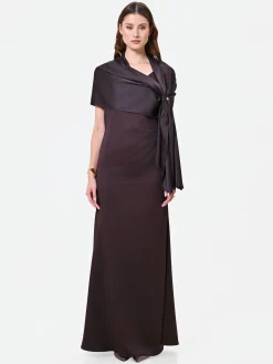 STOLA MORO MARRONE IN RASO CON ANELLO DRAPPEGGIATO