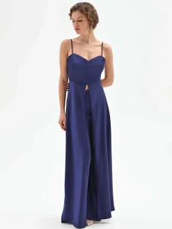 TOP ATELIER LUNGO IN RASO BLU INDACO