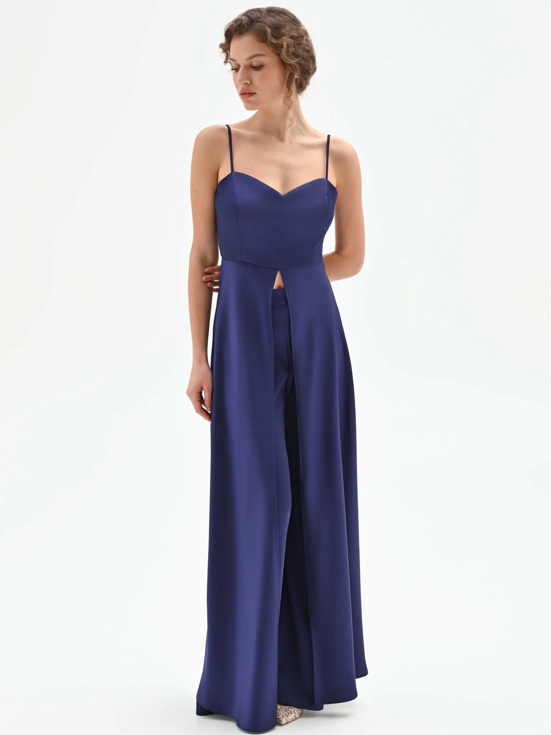 TOP ATELIER LUNGO IN RASO BLU INDACO