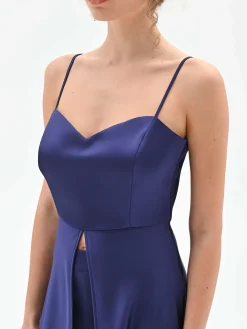 TOP ATELIER LUNGO IN RASO BLU INDACO