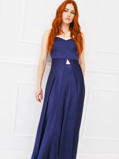 TOP ATELIER LUNGO IN RASO BLU INDACO