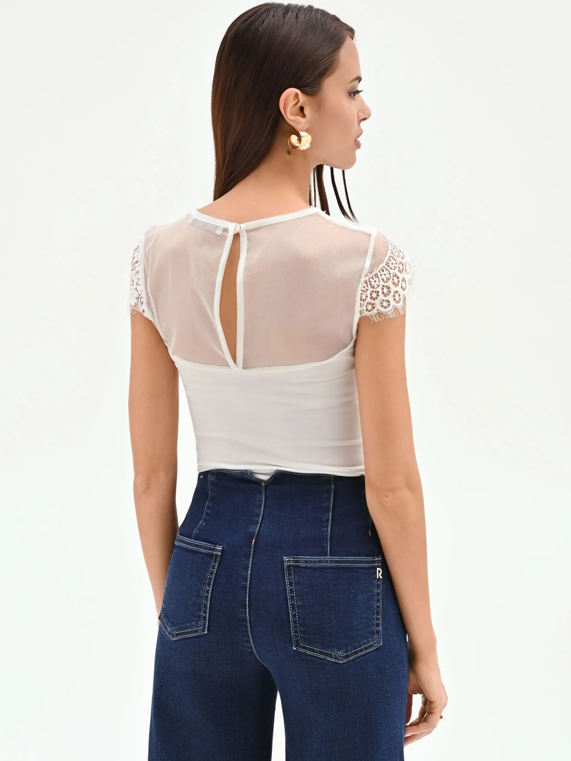 TOP BODY AVORIO CON INSERTI IN PIZZO E TULLE