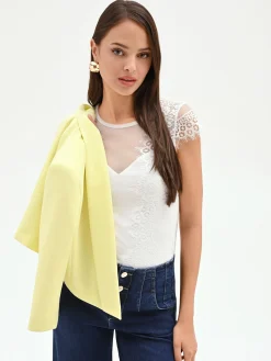 TOP BODY AVORIO CON INSERTI IN PIZZO E TULLE