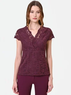 TOP BORDEAUX IN PIZZO CON SCOLLO INCROCIATO