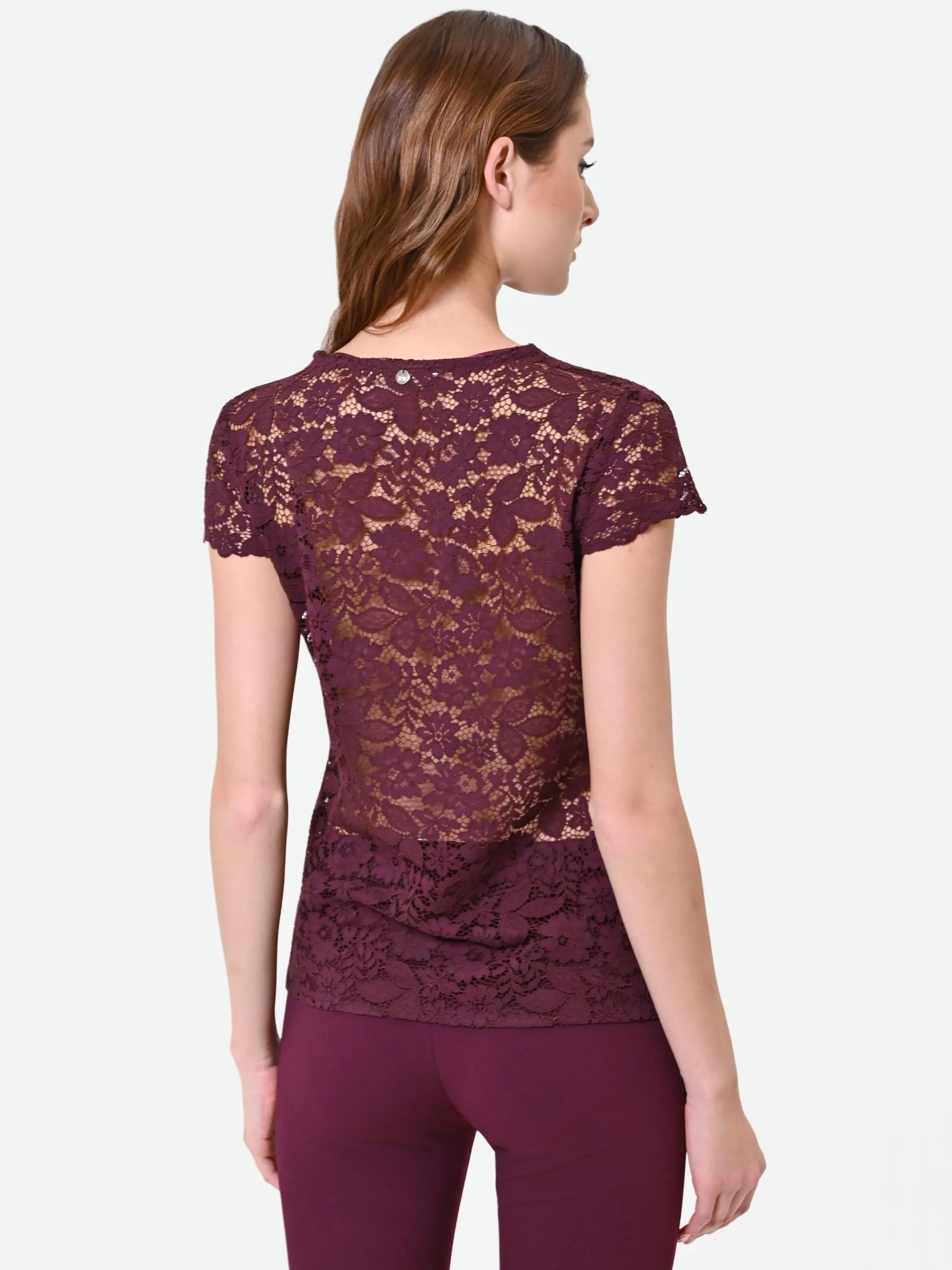 TOP BORDEAUX IN PIZZO CON SCOLLO INCROCIATO