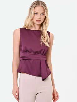 TOP BORDEAUX IN RASO CON DETTAGLIO ASIMMETRICO