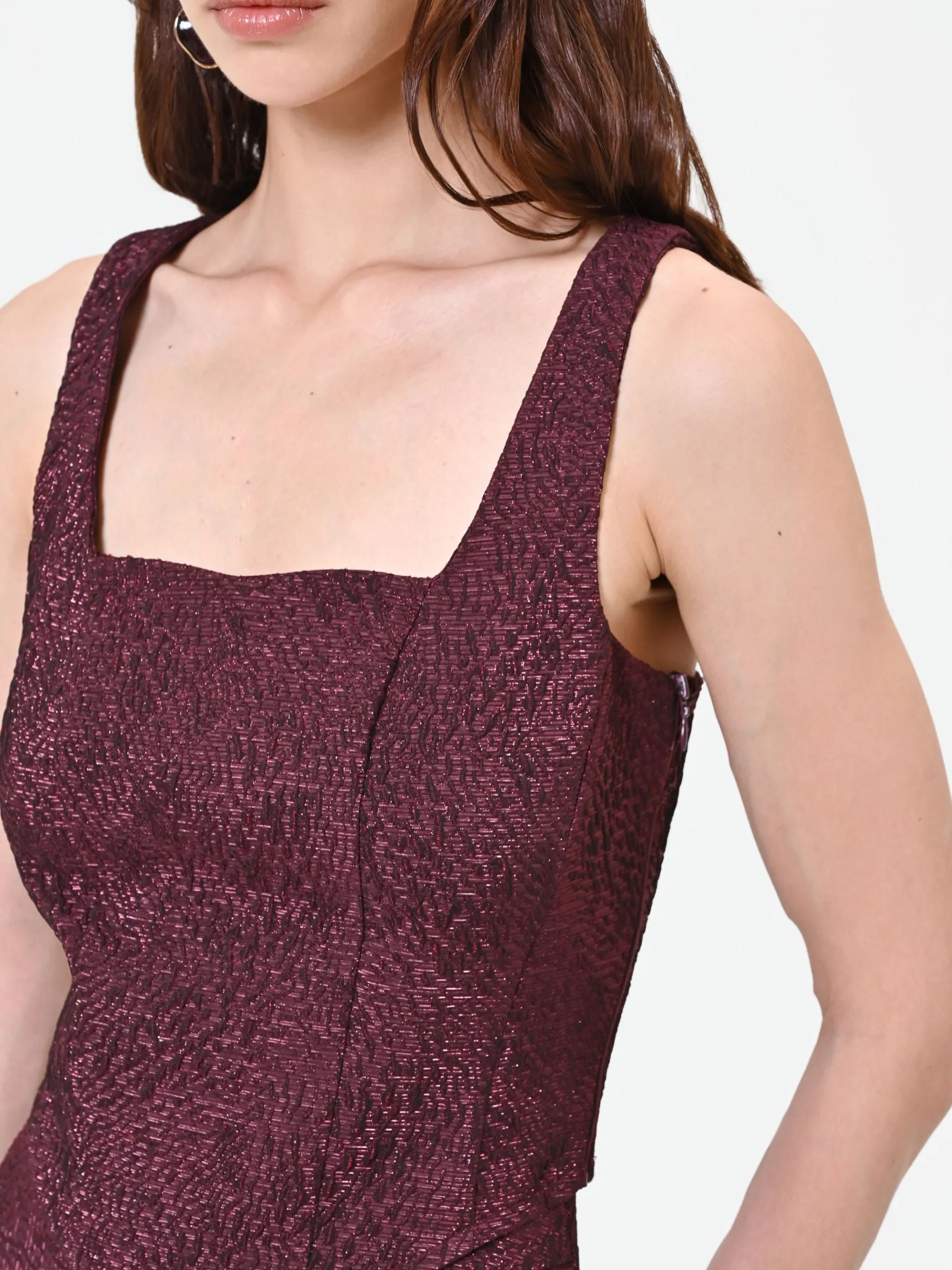 TOP BORDEAUX IN TESSUTO JACQUARD LAMÉ