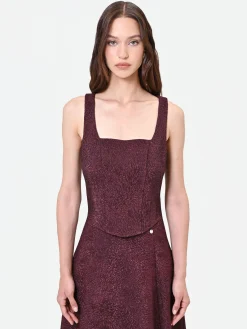 TOP BORDEAUX IN TESSUTO JACQUARD LAMÉ