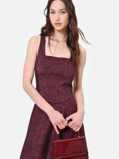 TOP BORDEAUX IN TESSUTO JACQUARD LAMÉ