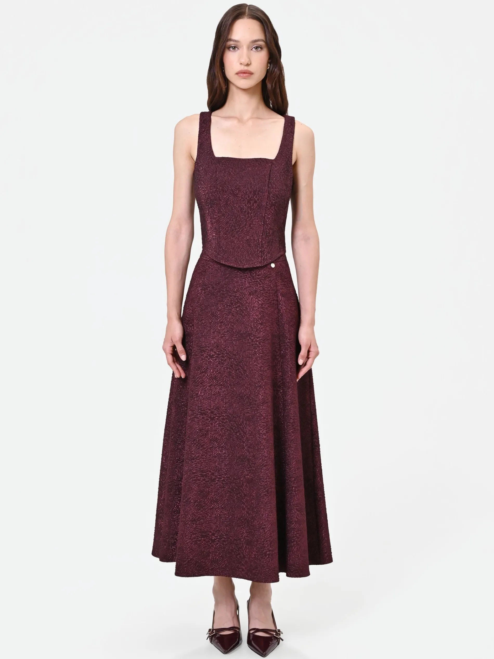 TOP BORDEAUX IN TESSUTO JACQUARD LAMÉ