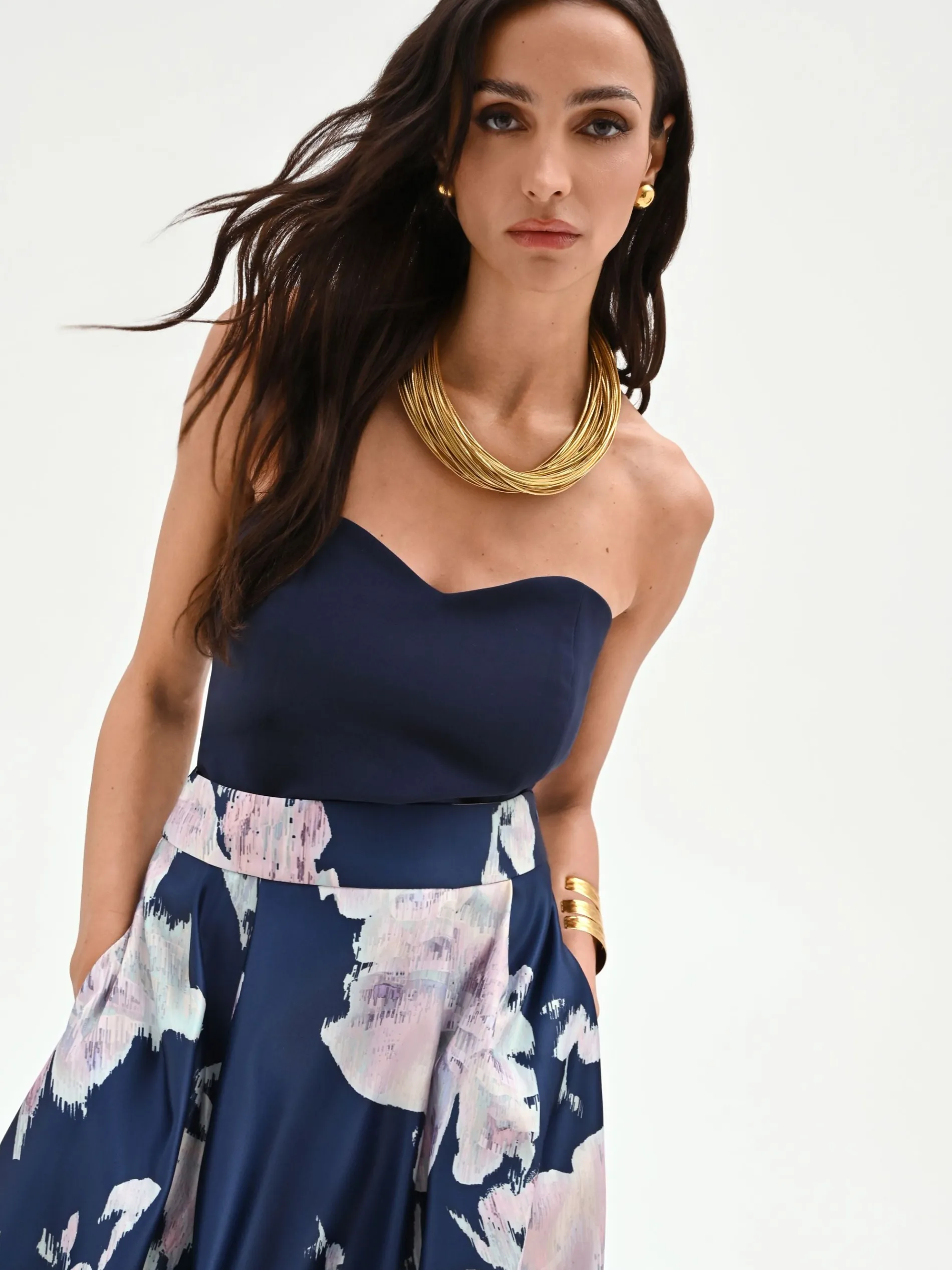 TOP BUSTIER BLU CON SCOLLO A CUORE