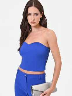 TOP BUSTIER CROP BLU CINA