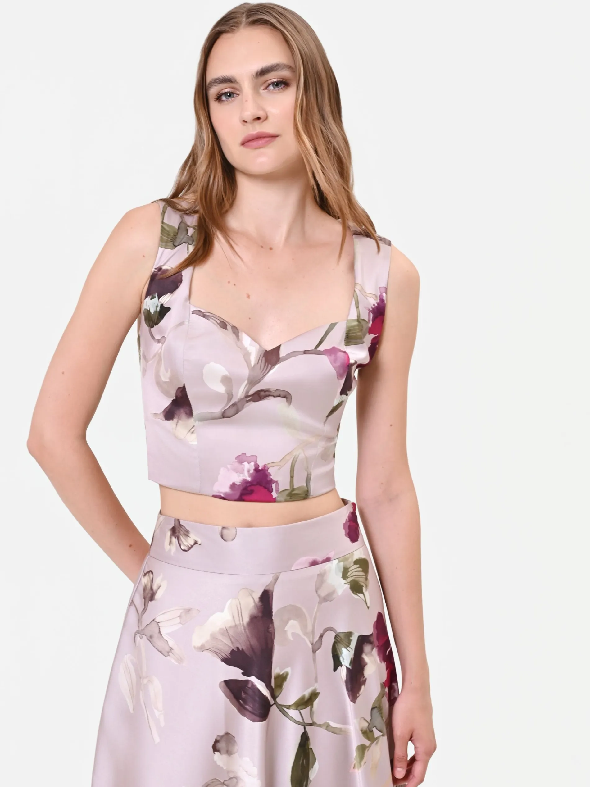 TOP BUSTIER TORTORA BEIGE CON STAMPA FLOREALE