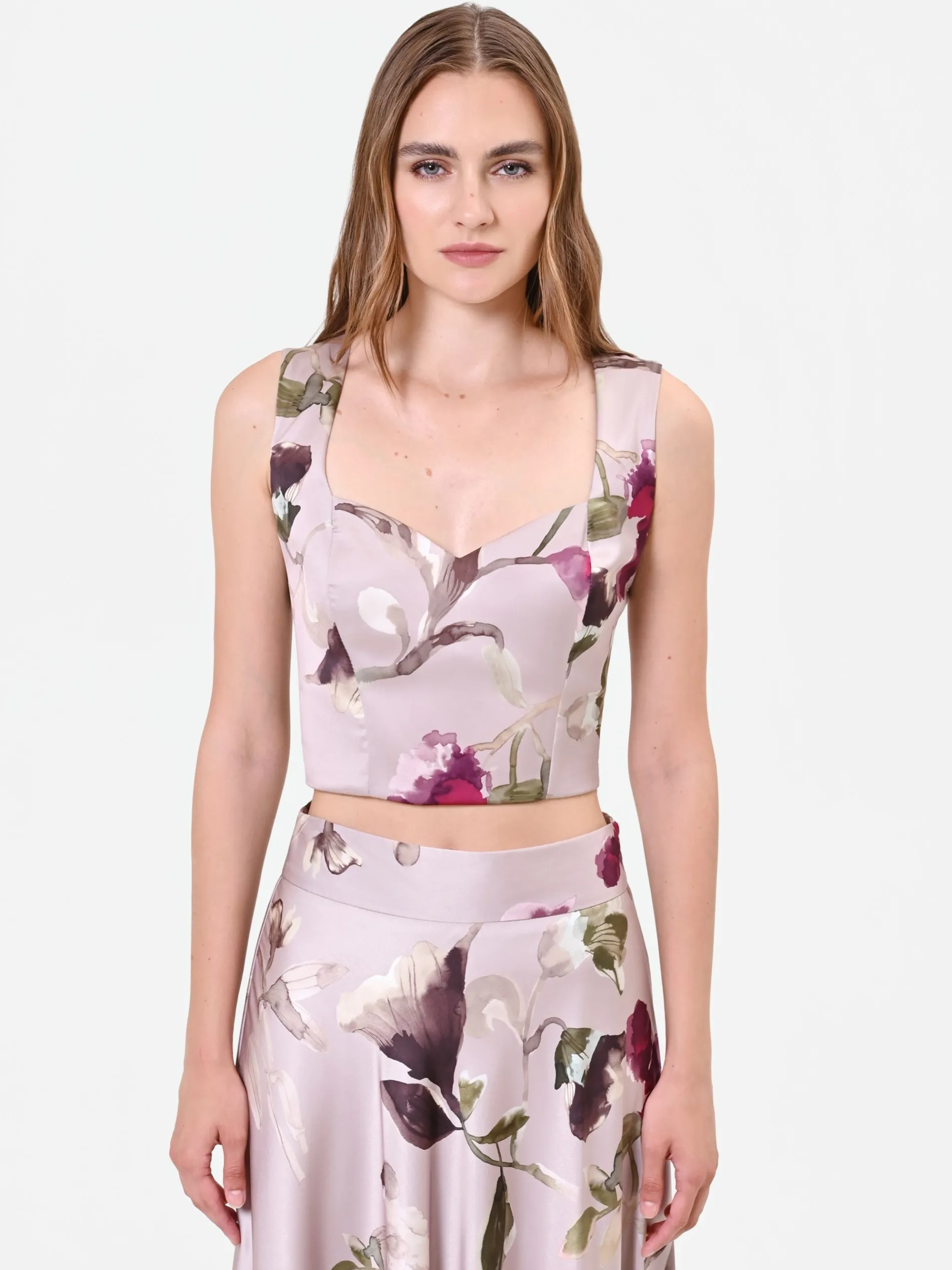 TOP BUSTIER TORTORA BEIGE CON STAMPA FLOREALE