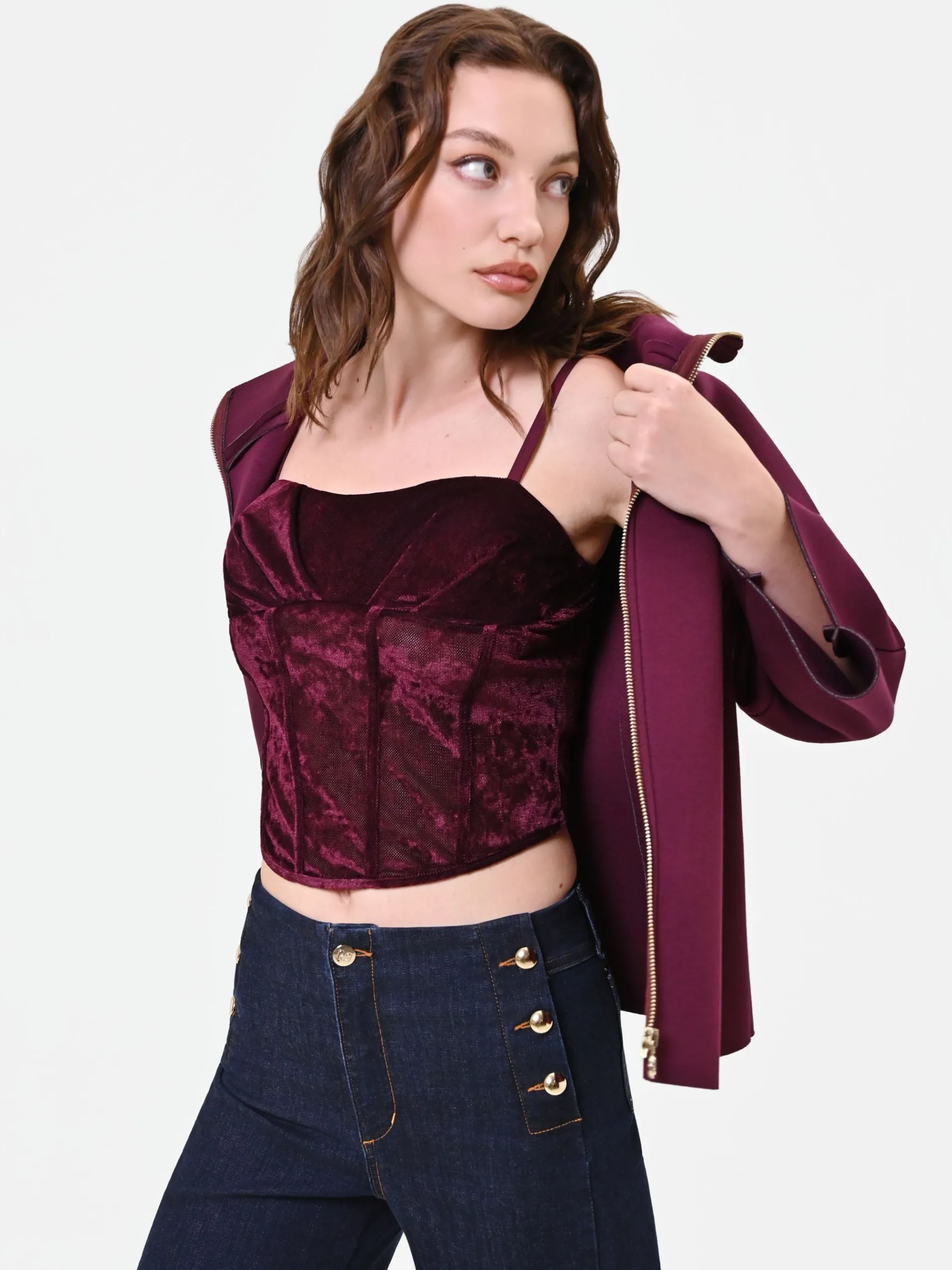 TOP CORSETTO BORDEAUX IN VELLUTO