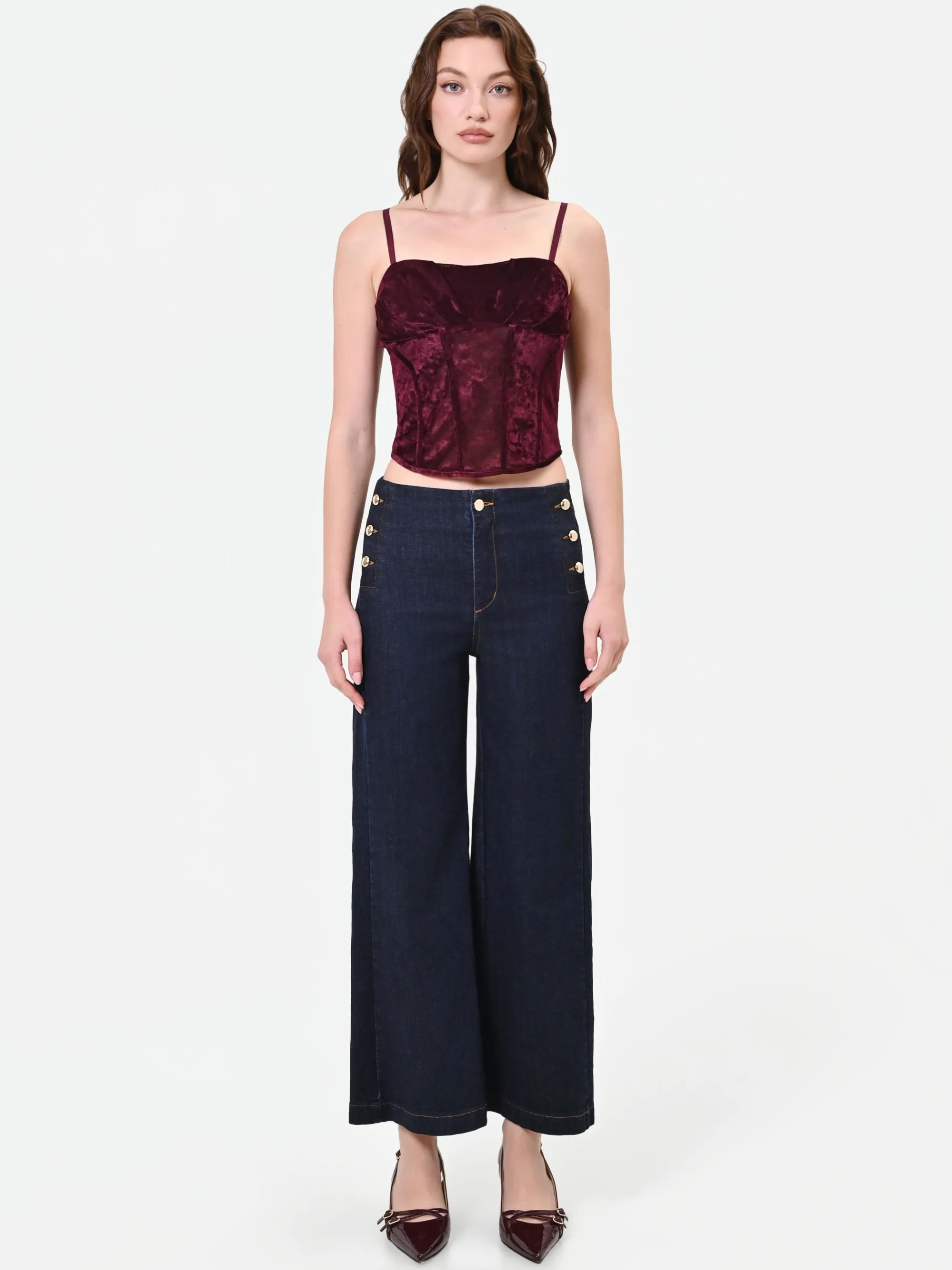 TOP CORSETTO BORDEAUX IN VELLUTO