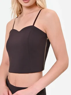 TOP CORTO MORO MARRONE CON SCOLLO A CUORE