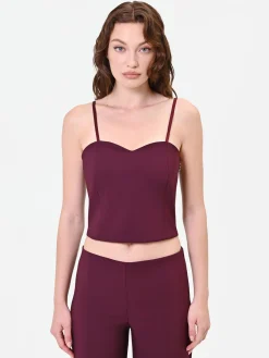 TOP CROP BORDEAUX ROSSO CON SCOLLO A CUORE