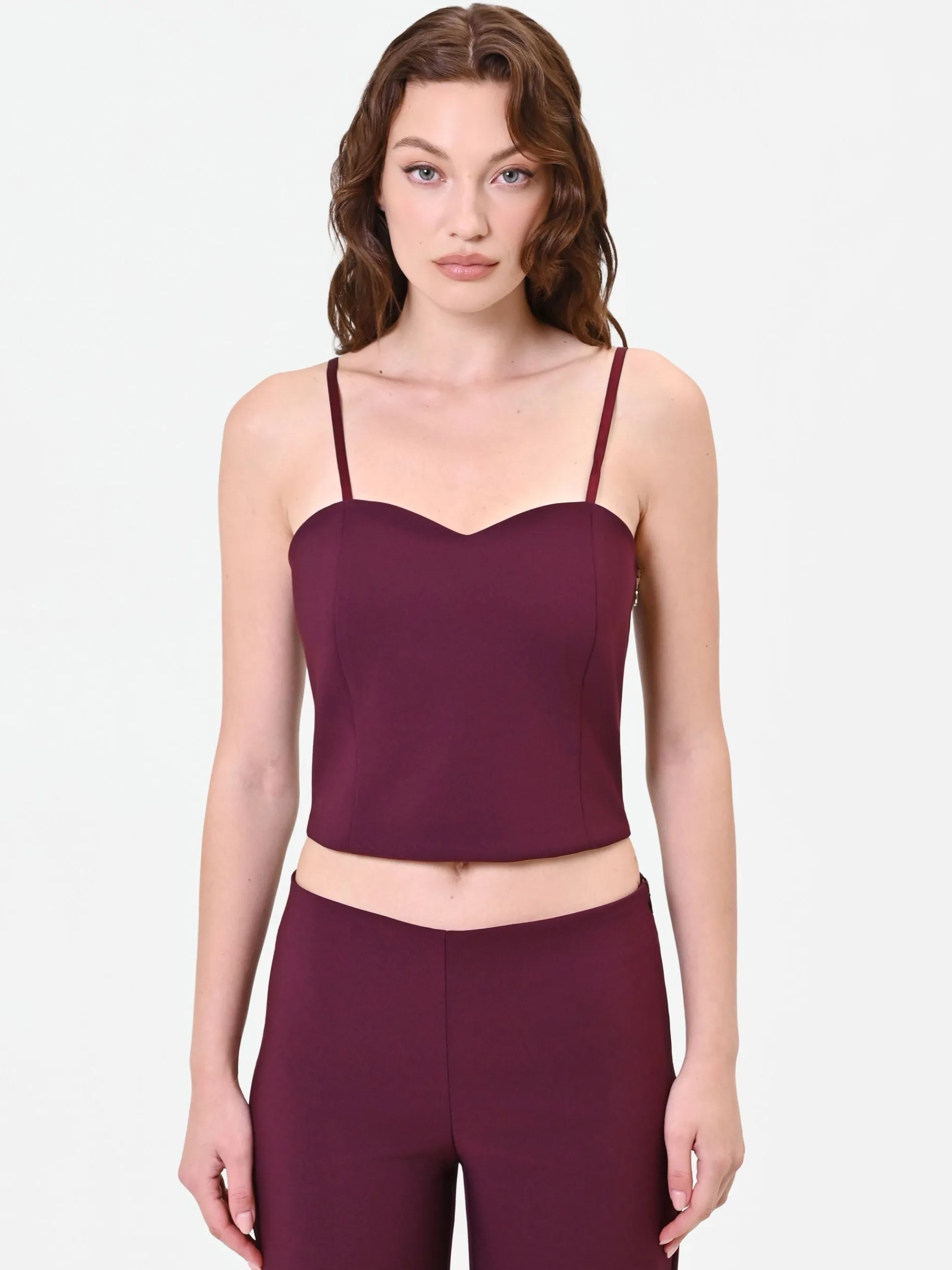 TOP CROP BORDEAUX ROSSO CON SCOLLO A CUORE
